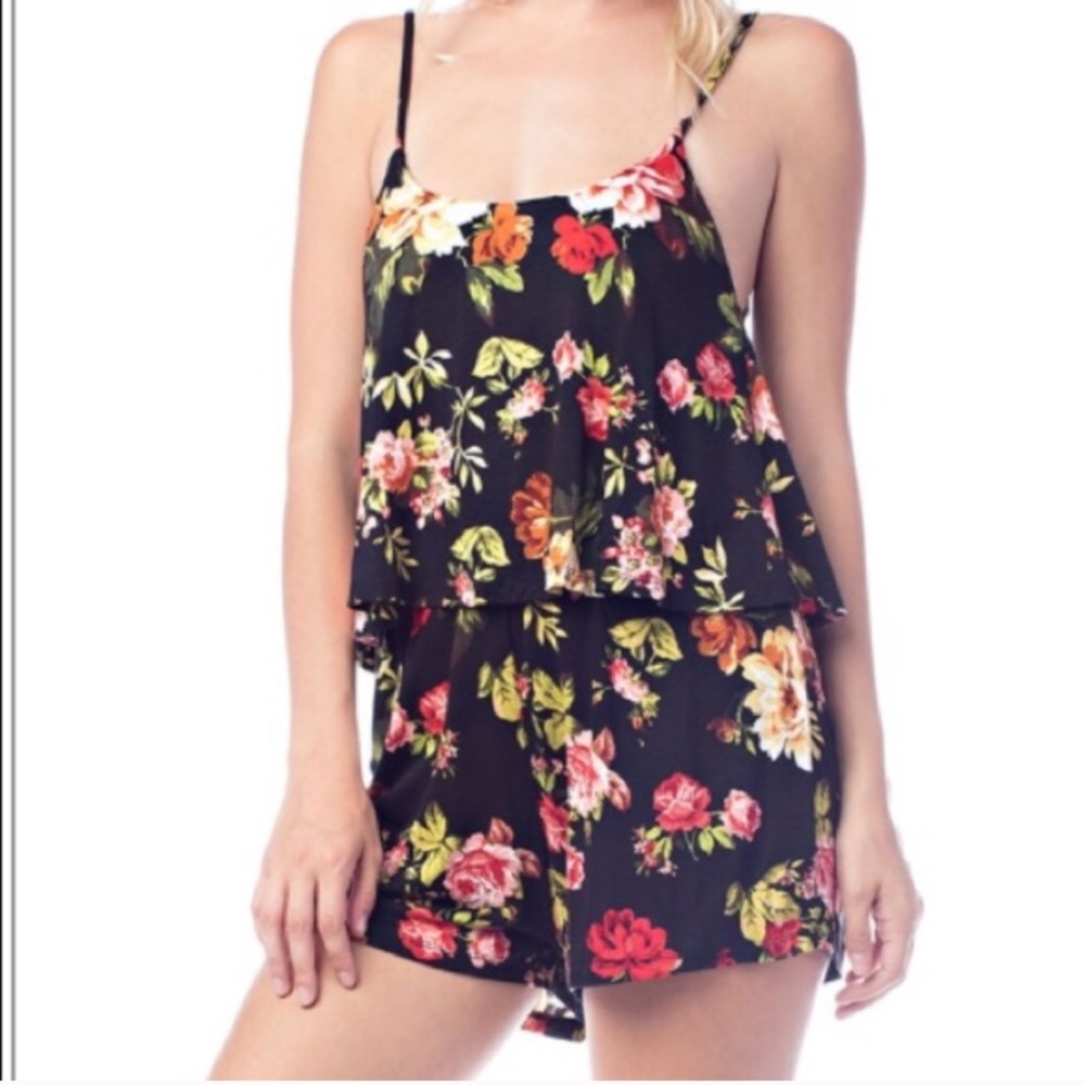 Black Floral Layered Romper
